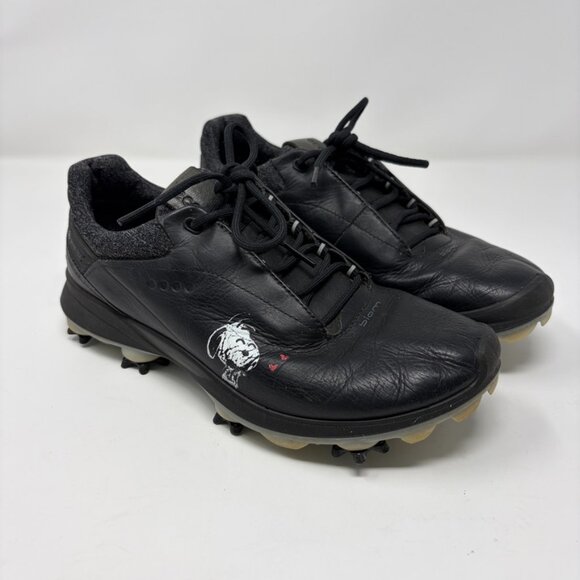 ECCO Golf Shoes Womens 37 Snoopy Prints Black YAK Leather - Picture 1 of 12